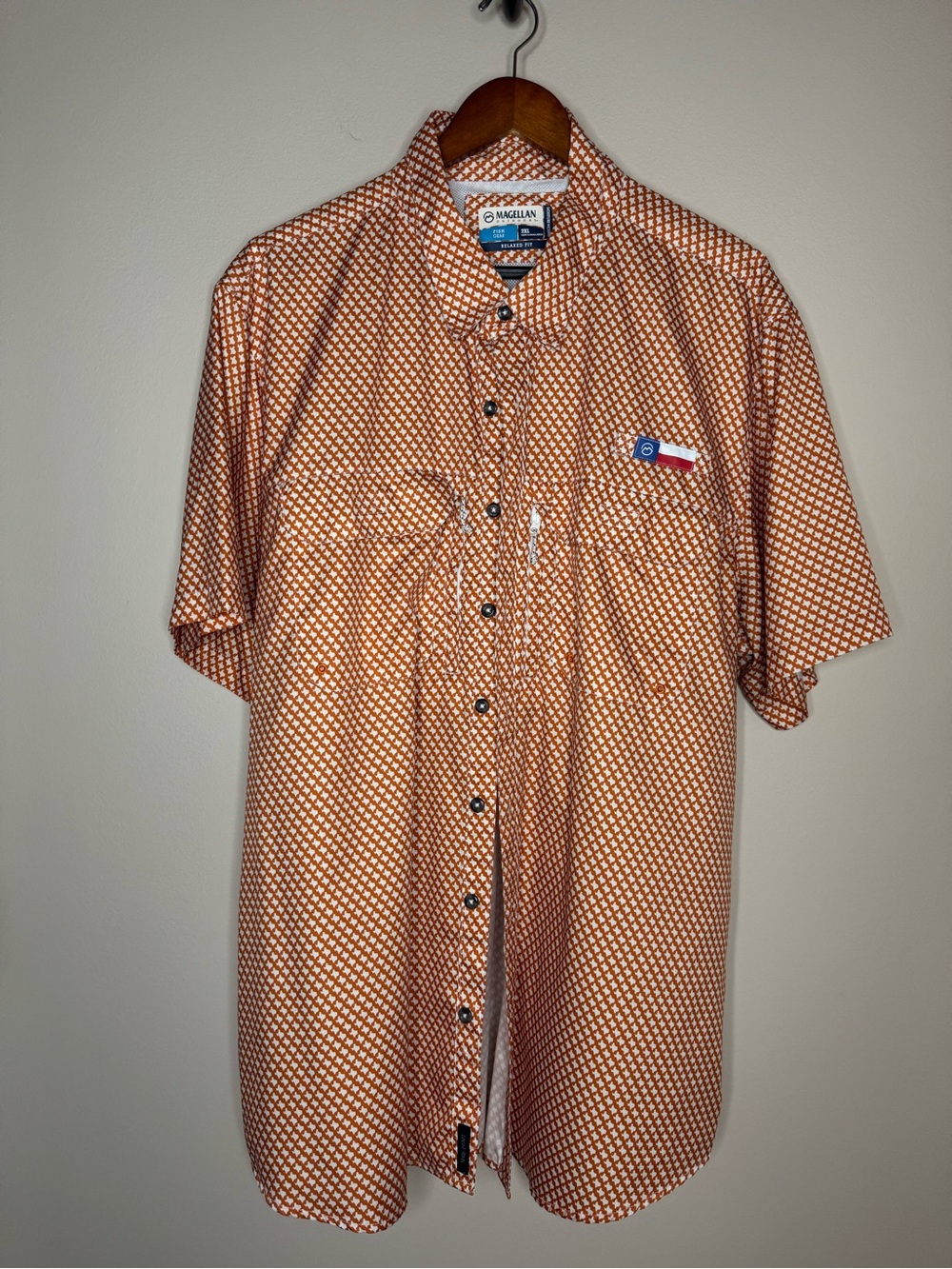 Magellan Outdoors Texas Orange and White Short-Sleeve Button-Up Shirt